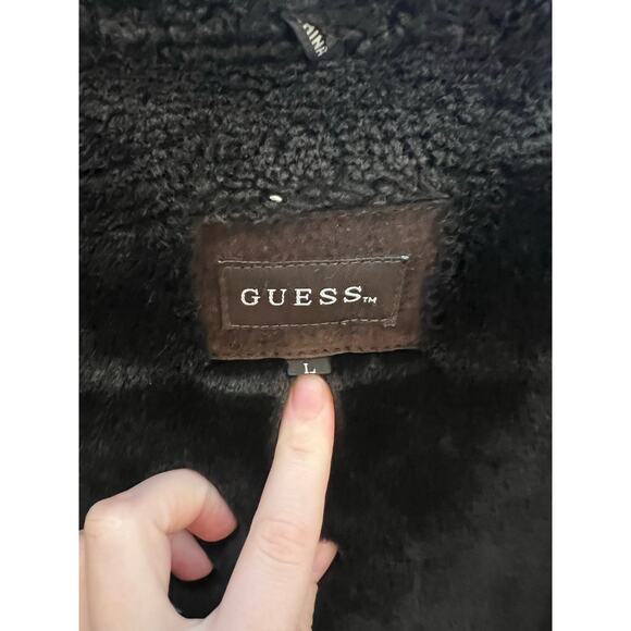 Vintage Guess Women's L Brown Suede Leather Faux Fur Lined Jacket Coat Y2K - Picture 3 of 16